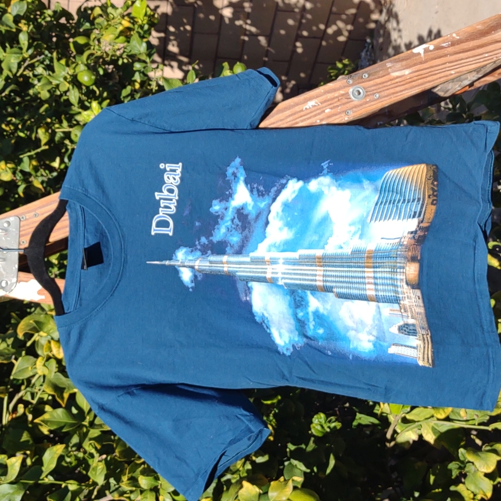 Dubai Silk Screen Sky Scrapper T-Shirt Blue L